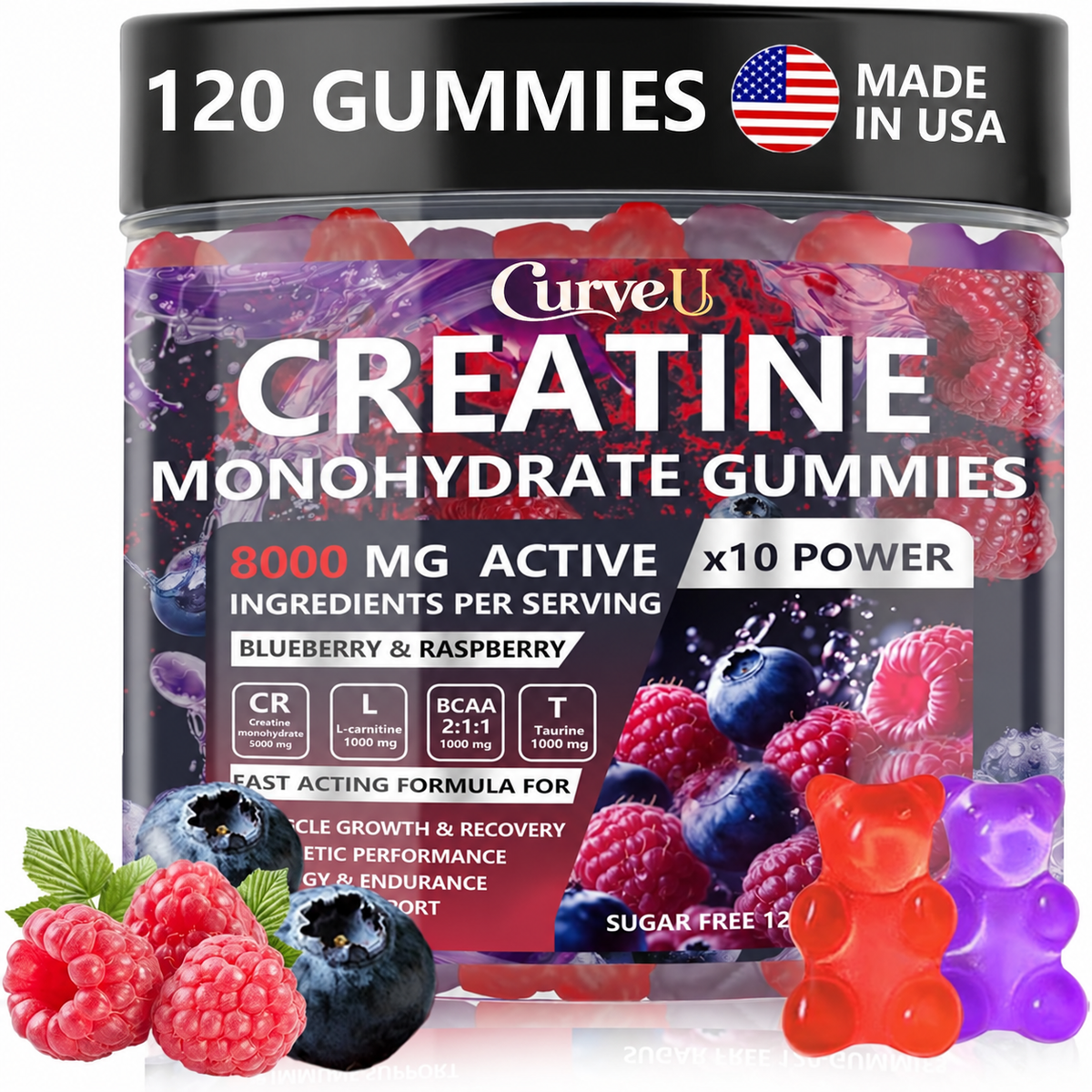 CurveU Creatine Monohydrate Gummies — original supplier label with CurveU logo