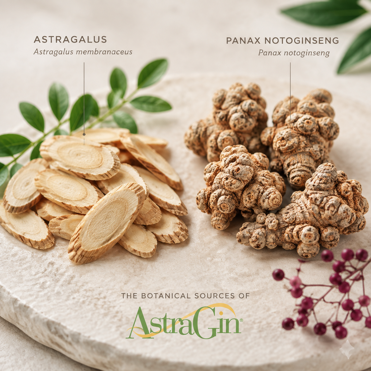 Astragalus and Panax notoginseng botanical sources used in AstraGin