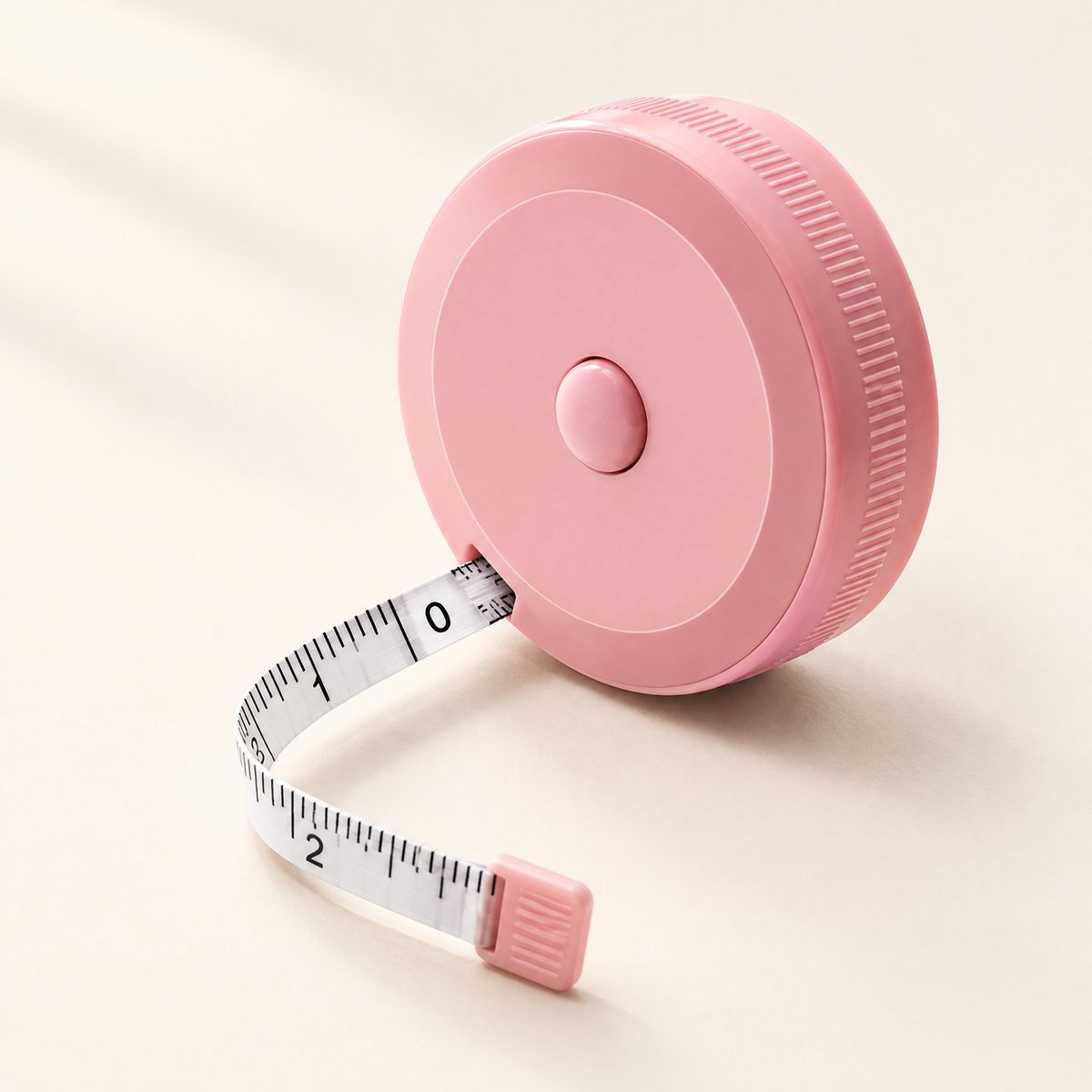 Pink retractable body measuring tape with the tape pulled out