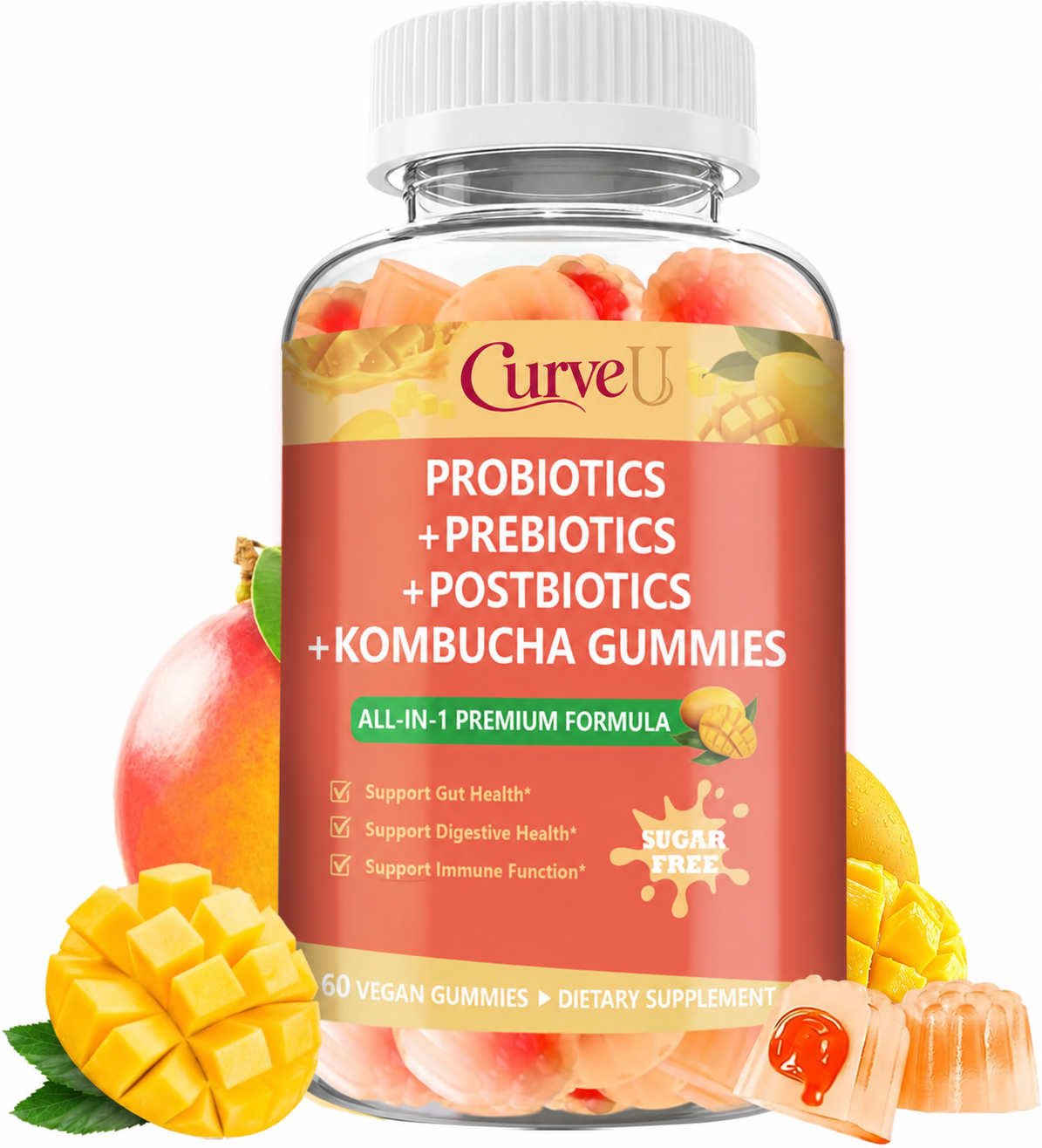 CurveU Probiotic Kombucha Gummies — original supplier packaging with CurveU logo