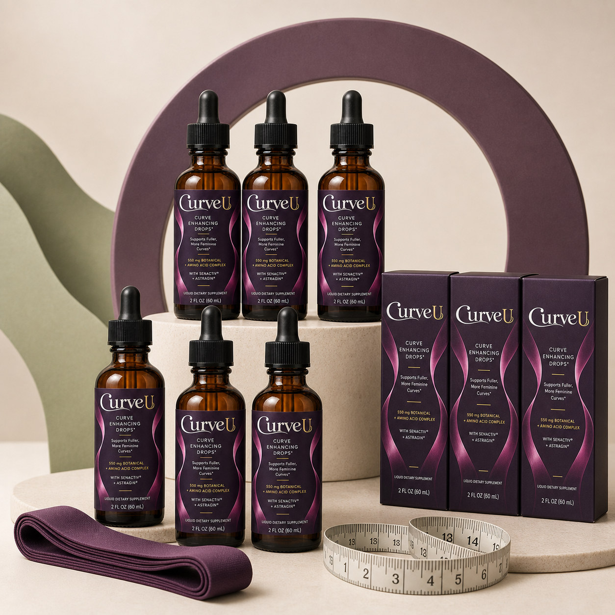 CurveU 180-day system with six bottles resistance band and measuring tape