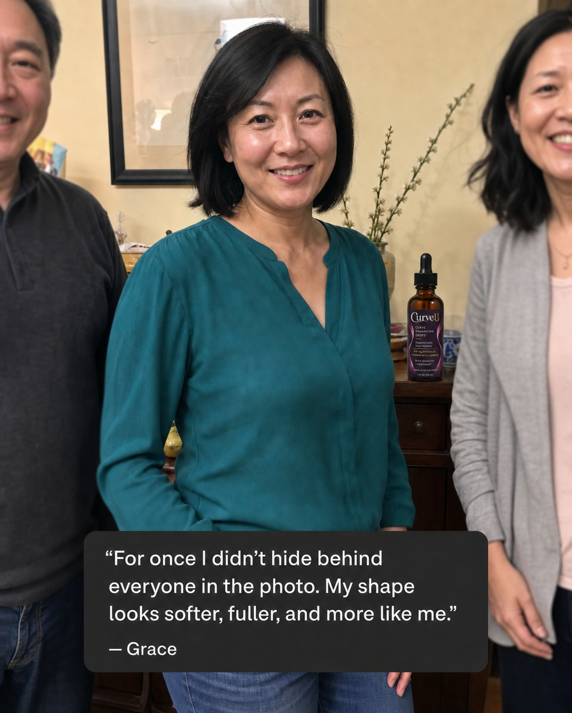 CurveU customer story concept featuring Grace in a family photo